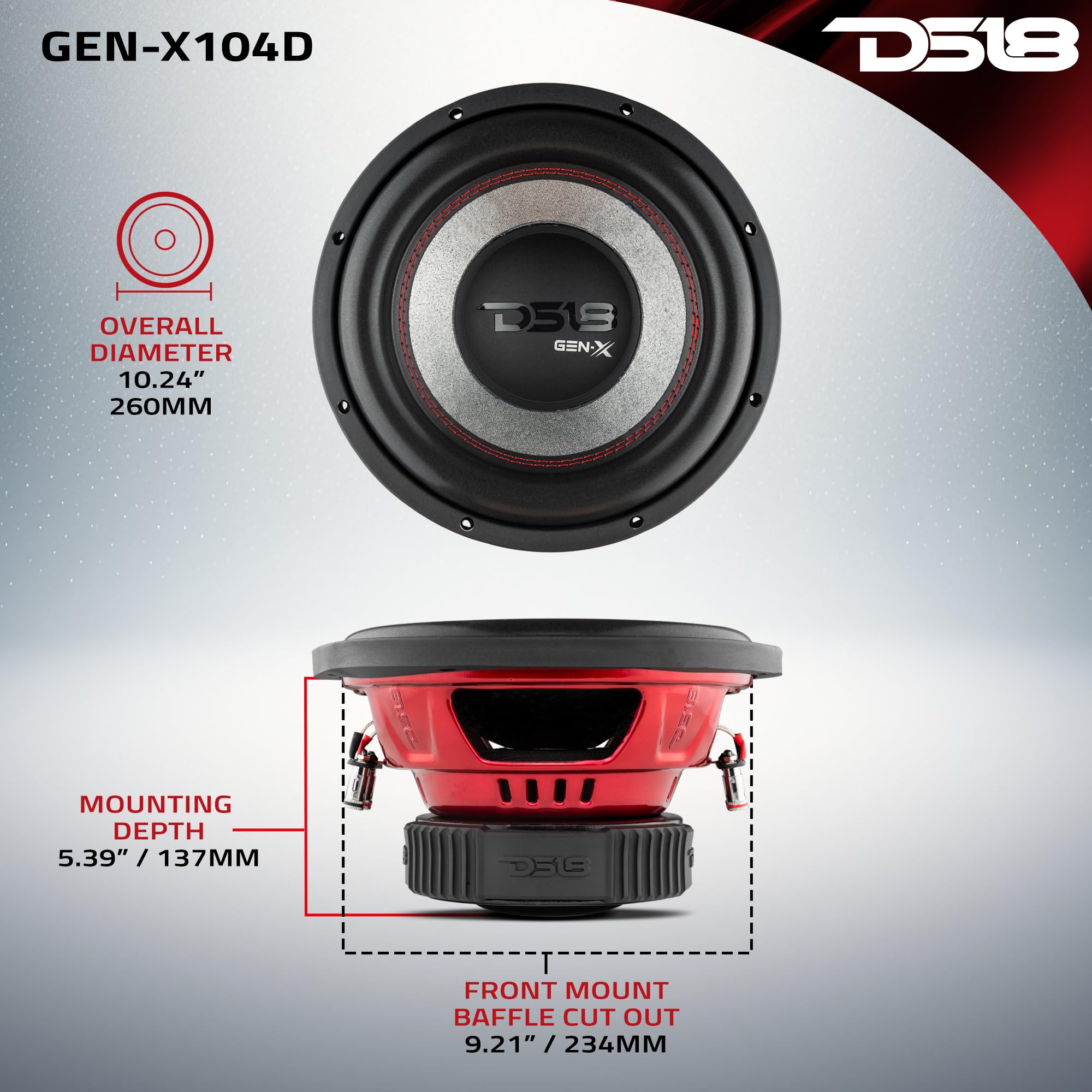 DS18 GEN104D Genesis Series 10-Inch Subwoofer, Dual Voice Coil 800